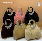 Velvet Crystal-Embellished Party Handbag &Crossbody Sling Bags combo of 6 , for gifting-LUXE001BC