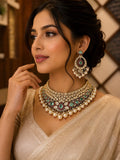 Swapna Sundari , Polki Kundan Necklace Set with matching Mangtika -JAYDU001PKS