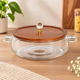 Premium Glass Serving Dish with Wooden lid with Crystal Knob -CP001GSD