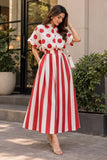 Dimple , Red and White  beautiful pure cotton skirt and shirt set -DP001ST