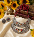 Monika , Oxidized Silver Finish Necklace Set for Navratri 20256-MUSKAN001NS