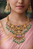 Anagha , Antique Gold Finish Bridal Minakari Temple Necklace Set for women -LUCK001MKE