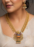 Vedavathi , Antique Gold Finish Minakari Temple Necklace Set for women -LUCK001MKA