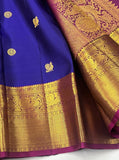 Padmavathi , Deep Blue and Magenta combination Kanjivaram Silk Saree with 2 Gram Gold Zari and Pallu -PRS001CKSB