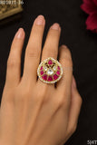 Kriti , Gold Finish Kundan Polki Finger Ring for women -JAYDU001FRA