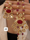 Darshana , New Premium  Sunehri kundan  with stones and beads designer Pendant set with earrings -JAYDU001PS