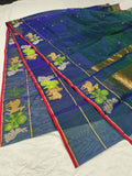 Bunny Love , Designer Blue Double shaded Katan silk saree with Bunny hand border -CHANDERI001KS