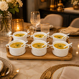 Elegant Soup set Made from premium porcelain with Spoons and Wooden Tray -CP001SBC