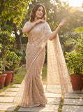 Peach Pure  Soft Net Saree With Beautiful Original Beads Work with Fancy Moti Lace  work border -FOF001SC