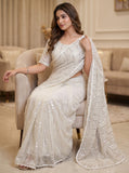 Pure  Soft Net Saree With Beautiful Original Beads Work with Fancy Moti Lace  work border -FOF001WS