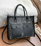 New Trendy Fashion Retro Leopard Print Tote Bag with Shoulder Belt -GUP001LBA