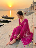 Exclusive fancy collection satin moss  saree with 2500 mirror all over Ajrakh -VIVA001FSB