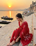 Exclusive fancy collection satin moss  saree with 2500 mirror all over Ajrakh -VIVA001FSC
