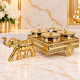 Golden Elephant Carriage with Set of 4 pc containers for Serving Dry Fruits-CP001EC