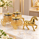Golden Horse Drawn Chariot with 3 Containers for Gifting Nuts and Dry Fruits-CP001GH