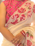 Lotus Love Pure Soft tabby organza with digital print and Bungali work with cut work border -AURA001LS