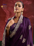 Purple Satin Chiffon Saree and Blouse with Thread work , Zarkan and Zari Embroidery -SADHNA001PR