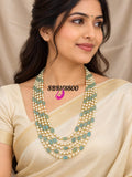 Ashley , 5 Layered Pastel Green beads and White Pearls Mix Necklace for women -LUCK001PL