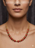 Ankitha , Antique Gold Polish Premium Brass Metal Kemp stone studded Golden Beads and Coral Necklace -LUCK001CN