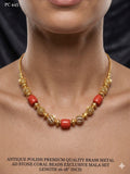 Sangini , Antique Gold Polish Premium Brass Metal Golden Beads and Coral Necklace -LUCK001CNA