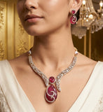 Mahisha , Elegant Victorian Finish Designer Ruby Necklace Set for Women -JAYDU001RNS