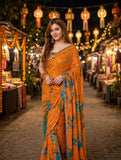 Juicy Orange Faux Georgette Beads & Real Mirror, Digital Print Work Saree -RAAL001OS