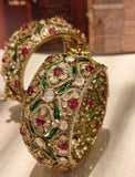 Chandra , Pair of 2 Gold Finish Openable Designer Moissonite and Minakari Broad Bangles for women -JAYDU001BB