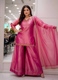 Pink Silk Kurta With Palazo and Dupatta for women -FASH001PS