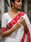 Elegance in Every Drape Celebrate the divine beauty of Durga Puja in timeless White Sari -AURA001WS