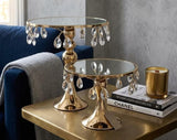 Golden Side Table Decor with Hanging Crystals -AKSH001STD