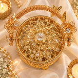 Set of 10 , Gold Plated Metal Basket with Crystal Floral Ornaments for Gifting-VI001GGB