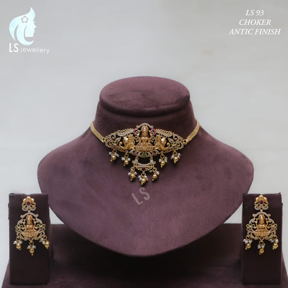 Mandakini , elegant Matte Gold Finish Choker Necklace Set for women -LR001CNS