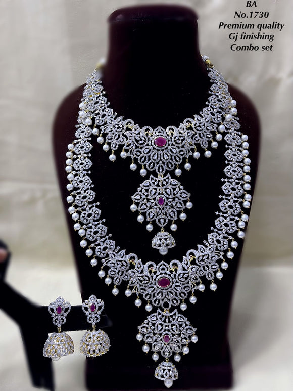 Prasanna , Premium Gold Jewellery Finish Bridal Diamond Necklace Set for Women -SHAKI001DNC