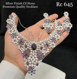 Veena , Silver Finish CZ Stone Necklace Set for Women -SHAKI001NSV