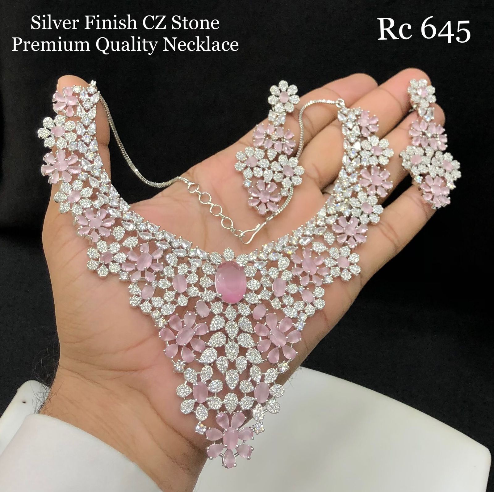 Sreeja , Silver Finish CZ Stone Necklace Set for Women