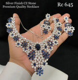 Meera , Silver Finish CZ Stone Necklace Set for Women -SHAKI001NSDB