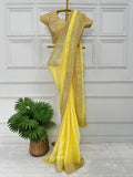 NEW SUPERHIT TRENDING YELLOW EMBROIDERED ZARI  SEQUINS WORK SAREE ON SUPREME CHINON FABRIC-TBC001YS