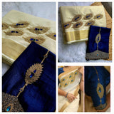 Mayuri , Onam Festival Special Kerala Golden Tissue saree with heavy Handwork on chest Pallu & bp with work on both sleeves-SAHE001TS