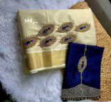 Mayuri , Onam Festival Special Kerala Golden Tissue saree with heavy Handwork on chest Pallu & bp with work on both sleeves-SAHE001TS