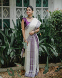 Anaswara silver violet cotton set mundu for Onam Festival 2024-SAHE001SM
