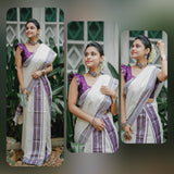 Anaswara silver violet cotton set mundu for Onam Festival 2024-SAHE001SM