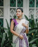 Anaswara silver violet cotton set mundu for Onam Festival 2024-SAHE001SM