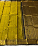 Rajashree , elegant Mustard Yellow and Black combination Kanjeevaram Silk Saree for Women -SACHI001YKS