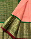 Urvashi, Pure Kanchipuram Silk Hand Woven 1G pure zari continuous Jari checks KORVAI border rich pallu with contrast blouse -SACHI001PG