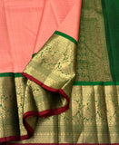Urvashi, Pure Kanchipuram Silk Hand Woven 1G pure zari continuous Jari checks KORVAI border rich pallu with contrast blouse -SACHI001PG