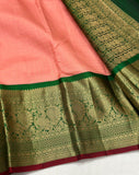 Urvashi, Pure Kanchipuram Silk Hand Woven 1G pure zari continuous Jari checks KORVAI border rich pallu with contrast blouse -SACHI001PG