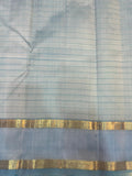 Pastel Blue and White full saree peacock and Rudraksha design Gold zari butties Kanjeevaram silk saree -SACHI001PBW