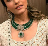 Sree kala , elegant Grand Gold Finish Diamond Necklace Set with screw back earrings-LR001NSB