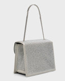 PARTY PARTY Crystal-Embellished Flap Flower Full Stone Work  Sling clutch -KJF001SC