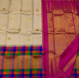 Damayanti , Pure Kanchipuram Silk Hand Woven 2G Pure Zari KORVAI temple multi checks hand weaving Jari Butta rich Pallu with contrast blouse-SMCACHI001